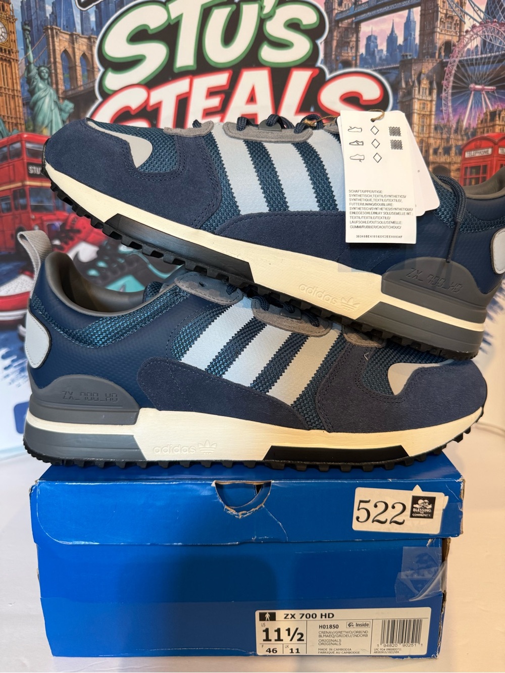 adidas navy and light gray ZX 700 HD sneakers